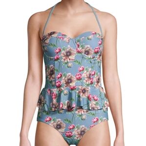 Vigoss 2pc Blue Floral Print Tankini Underwire Top & Bikini Bottoms Size XL NWT